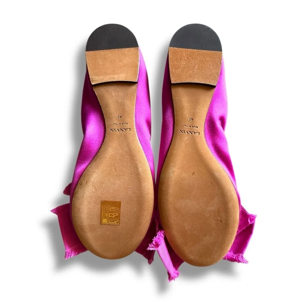 Lanvin Fuchsia Pink Satin Bow Ballet Flats Shoes Made in Italy Size 40 US 9